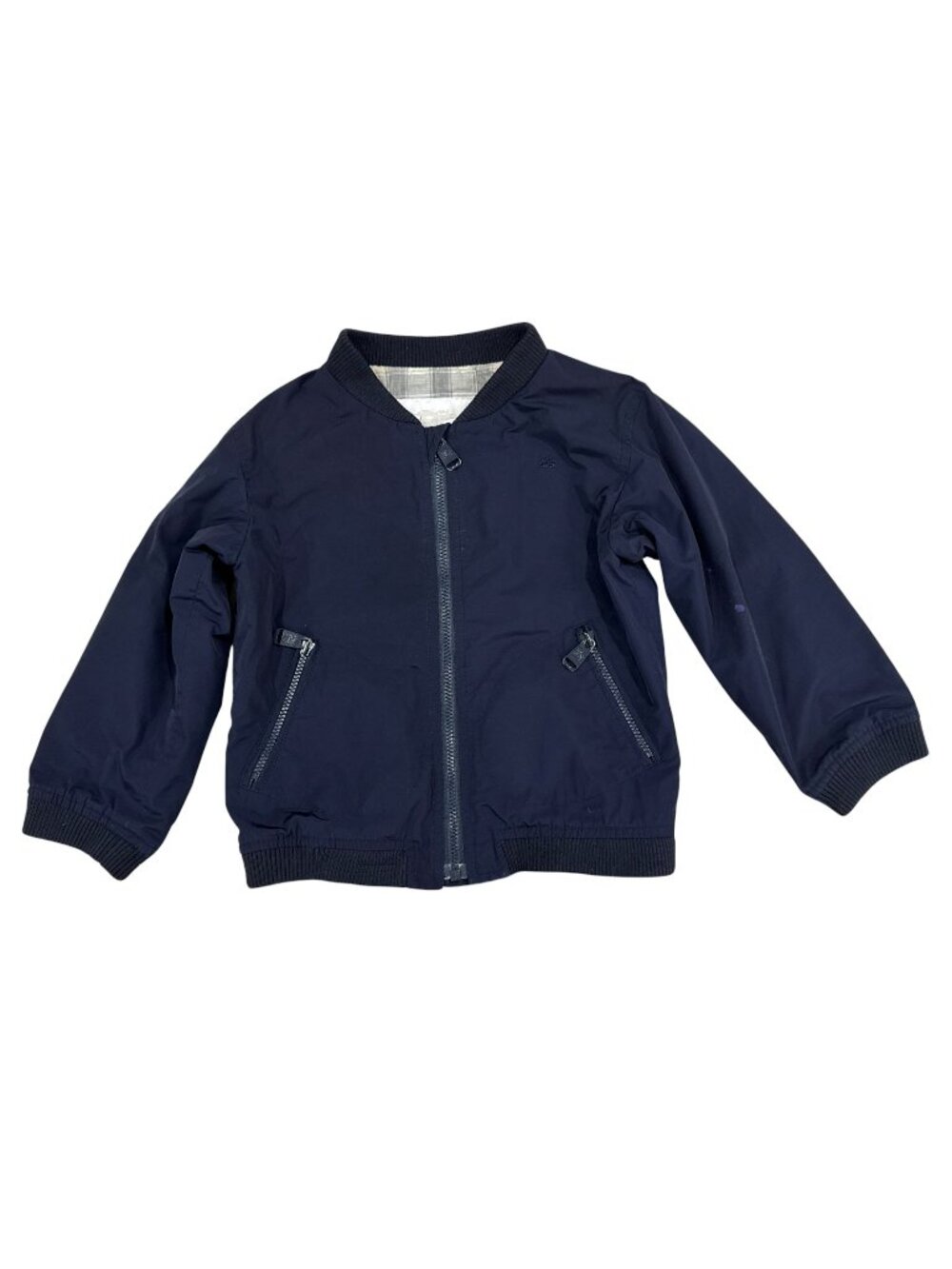 Burberry Children's Navy Blue Bomber Jacket 24 Months Plaid Lining Zip Pockets R